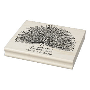 Peacock Showing Off Feathers #2 Return Address  Rubber Stamp