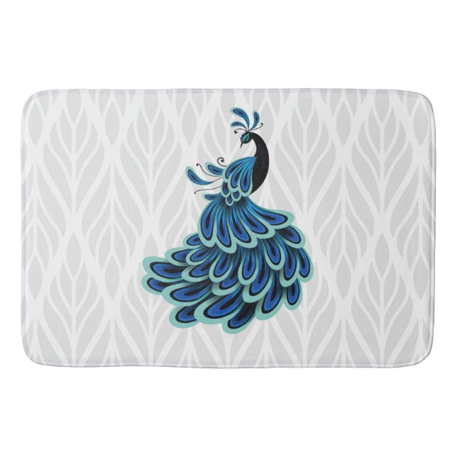 Peacock Silver Design Bath Mat (Front)