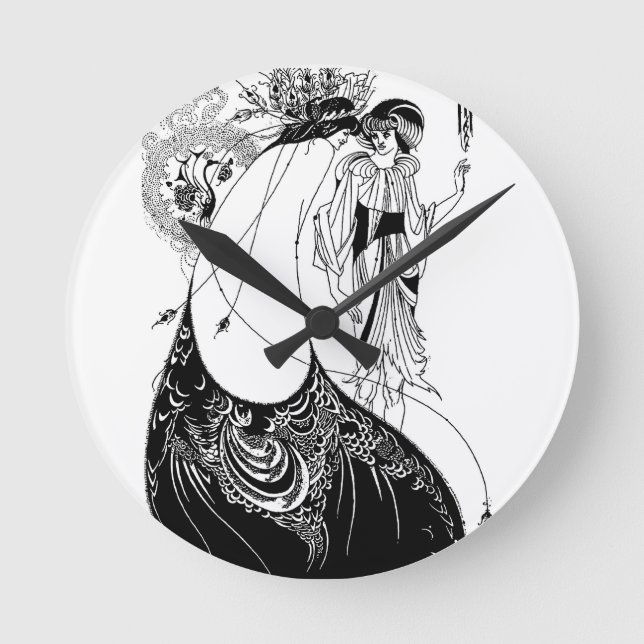 Peacock Skirt Beardsley Art Nouveau Round Clock (Front)