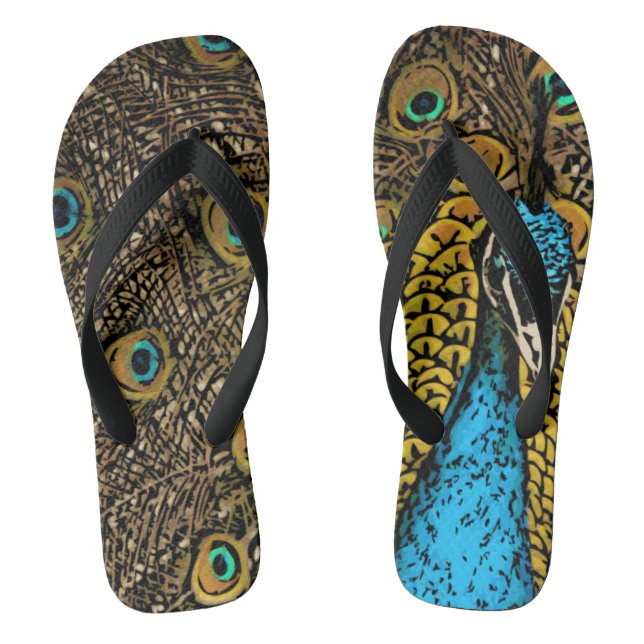 Peacock Splendour Illustration Jandals (Footbed)