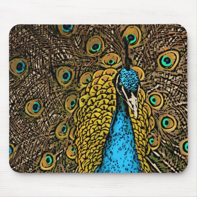 Peacock Splendour Illustration Mouse Pad (Front)