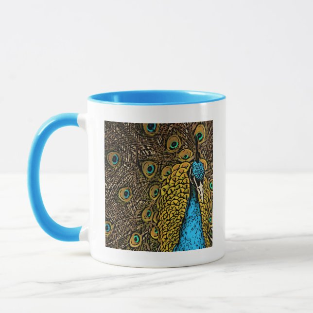Peacock Splendour Illustration Mug (Left)