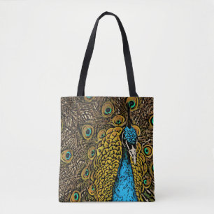 Peacock Splendour Illustration Tote Bag