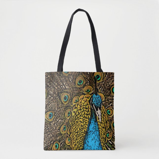 Peacock Splendour Illustration Tote Bag (Front)