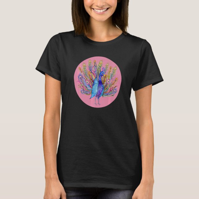 Peacock Spreading Feathers  Birds Animal  Graphic T-Shirt (Front)