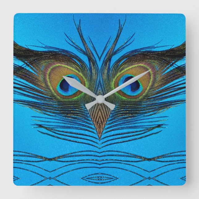 Peacock Square Wall Clock (Front)