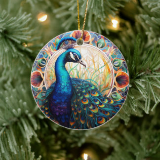 Peacock Stained Glass Ceramic Tree Decoration