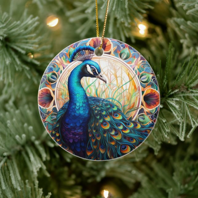 Peacock Stained Glass Ceramic Tree Decoration (Tree)