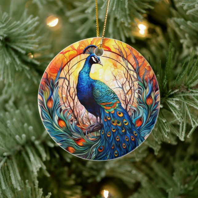 Peacock Stained Glass Ceramic Tree Decoration (Tree)