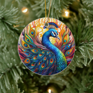 Peacock Stained Glass Ceramic Tree Decoration