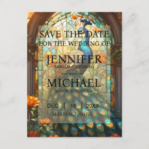 Peacock Stained Glass Save the Date Cards
