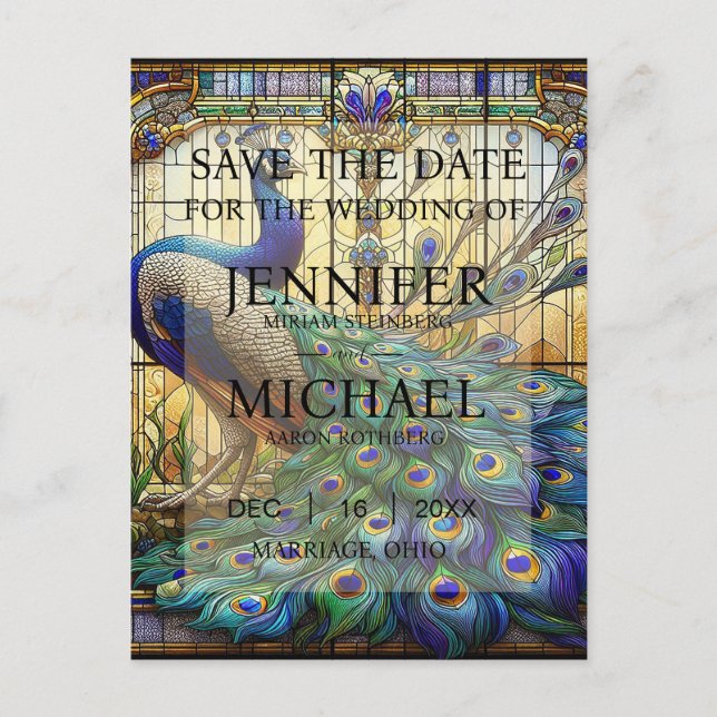 Peacock Stained Glass Wedding Invitations (Front)
