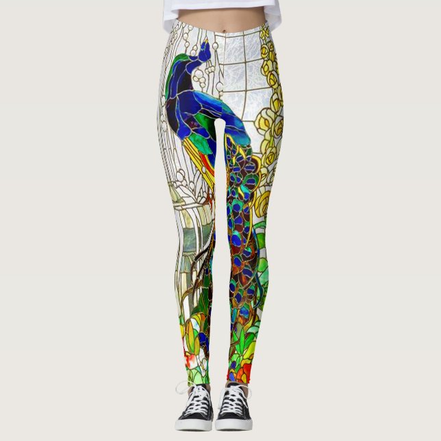 Peacock Stained Glass Yoga Pants Running (Front)
