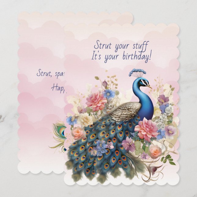Peacock Strut Your Stuff Birthday Card (Front/Back)