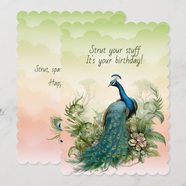 Peacock Strut Your Stuff Birthday Card (Front/Back)