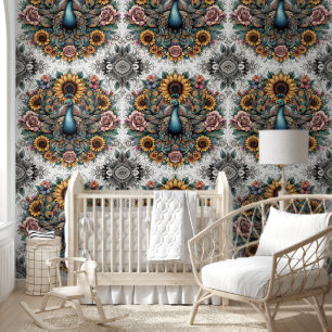 Peacock & Sunflower Mandala Dream Wallpaper