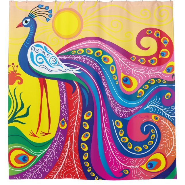 Peacock Sunrise Shower Curtain (Front)