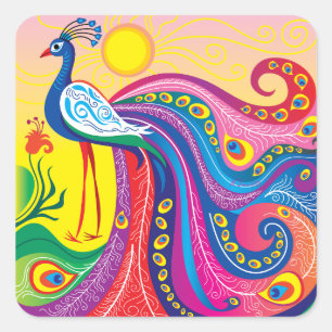 Peacock Sunrise Square Sticker