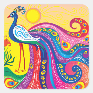 Peacock Sunrise Square Sticker
