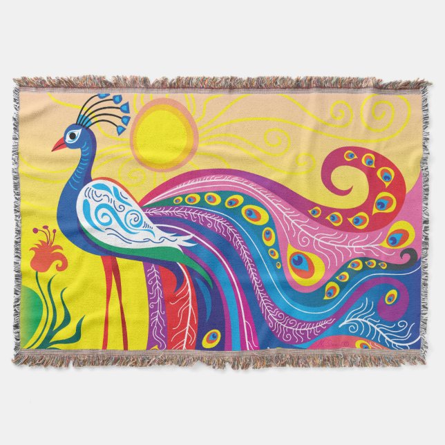 Peacock Sunrise Throw Blanket (Front)