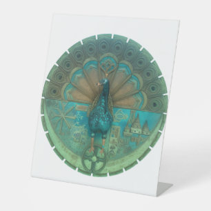 peacock symbol pedestal sign