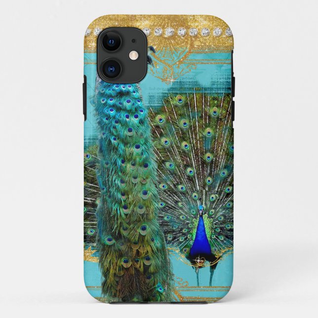 Peacock Tail Feathers Gold Glitter Baroque Jewel Case-Mate iPhone Case (Back)
