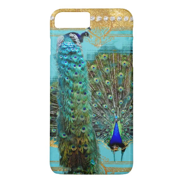 Peacock Tail Feathers Gold Glitter Baroque Jewel Case-Mate iPhone Case (Back)