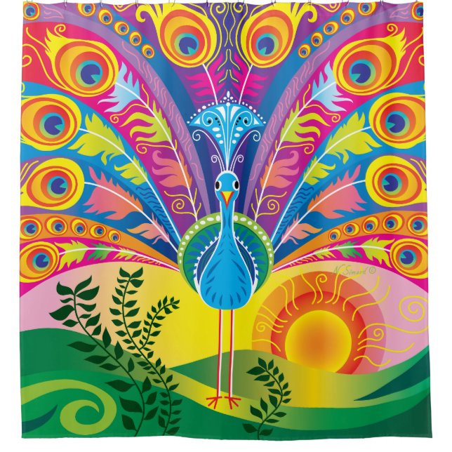 Peacock Tail Radiance Shower Curtain (Front)