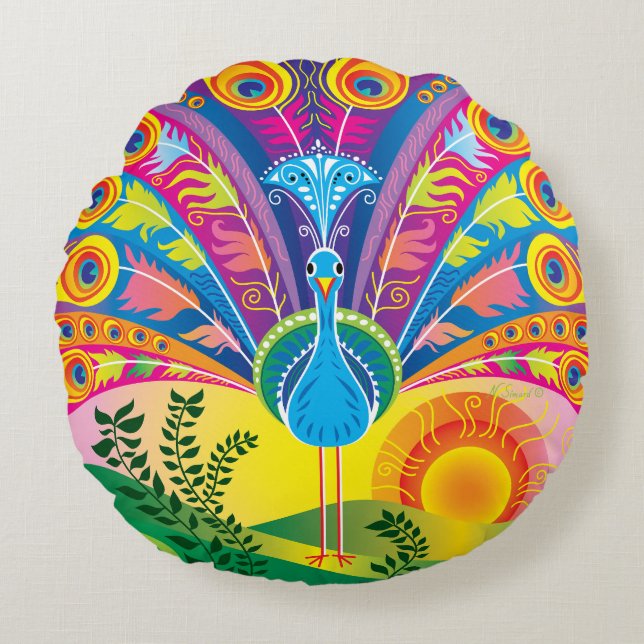 Peacock Tail Round Cushion (Front)