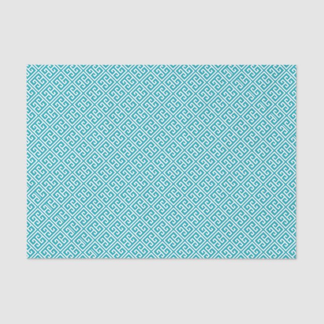 Peacock Teal Greek Key Pattern Tissue Paper (Front)
