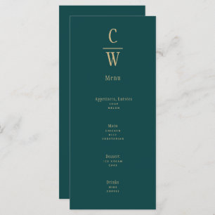 Peacock Teal Green Gold Wedding Monogrammed Menu