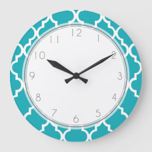 Peacock Teal Quatrefoil Pattern Large Clock
