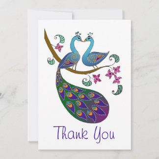 Peacock Thank You (Kantha /white) note card