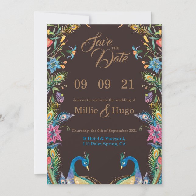 Peacock Them Wedding invitation  (Front)