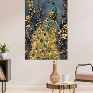 peacock-themed wall art ranging from vintage-style
