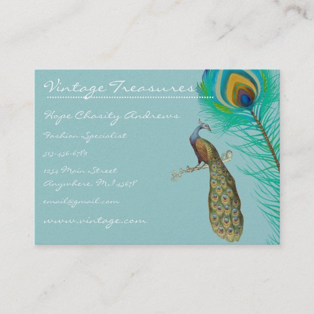 Peacock Tree Leaf Grunge Swirl Design Business Card (Front)