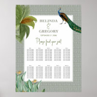 Peacock Tropical Greenery Wedding Seating Chart
