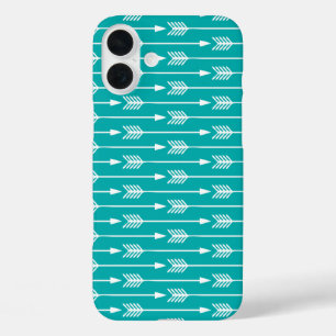 Peacock Turquoise Arrows Pattern iPhone 16 Plus Case