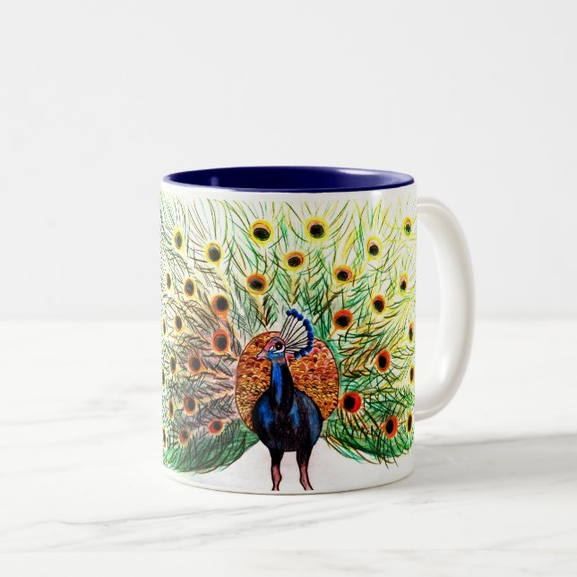 Peacock Two-Tone Coffee Mug (Front Right)