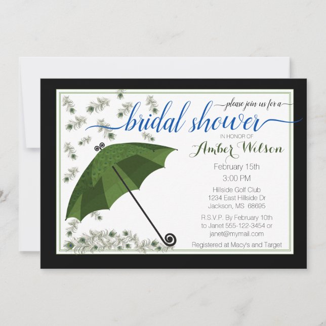 Peacock Umbrella Bridal Shower Invitation (Front)