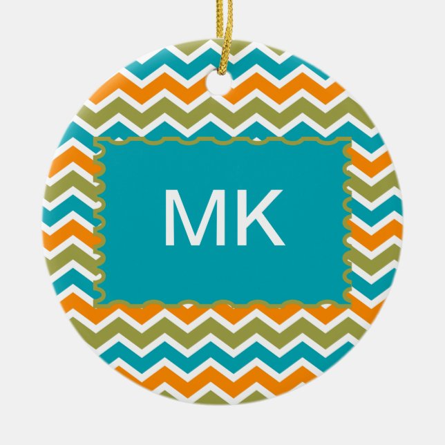 Peacock Vibrant Tribal Zigzag Ceramic Tree Decoration (Front)