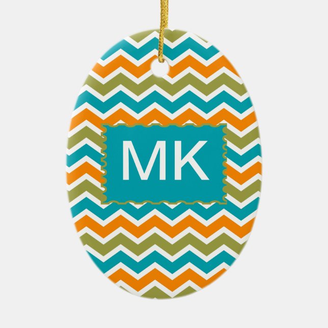 Peacock Vibrant Tribal Zigzag Ceramic Tree Decoration (Front)