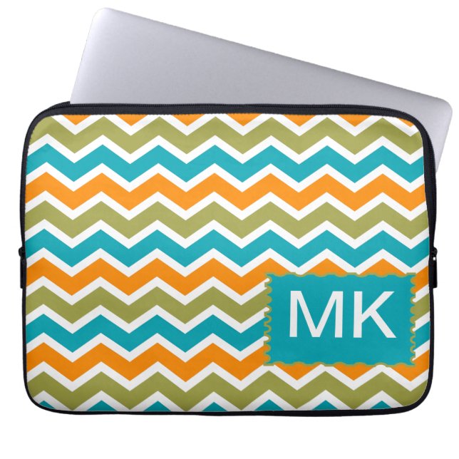 Peacock Vibrant Tribal Zigzag Laptop Sleeve (Front)