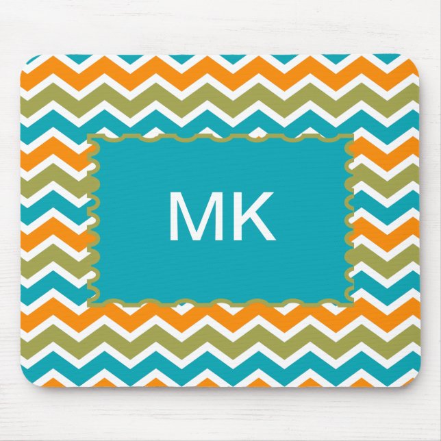 Peacock Vibrant Tribal Zigzag Mouse Pad (Front)