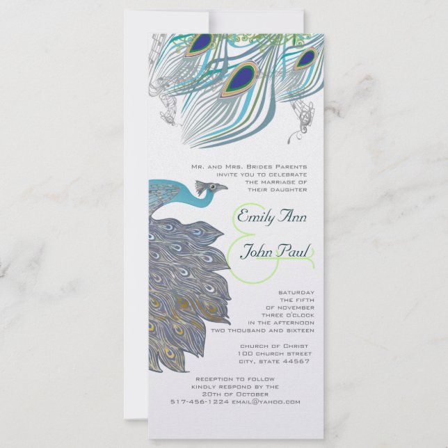 Peacock Vintage 3 Feathers Invitation (Front)