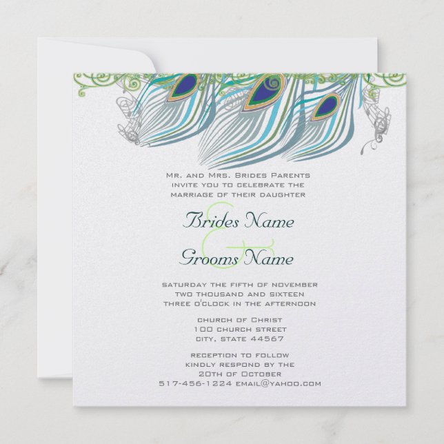 Peacock Vintage 3 Feathers Invitation (Front)
