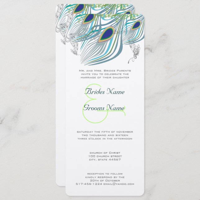 Peacock Vintage 3 Feathers Invitation (Front/Back)