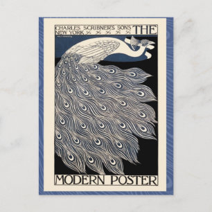 Peacock Vintage Blue Art Nouveau Art Postcard