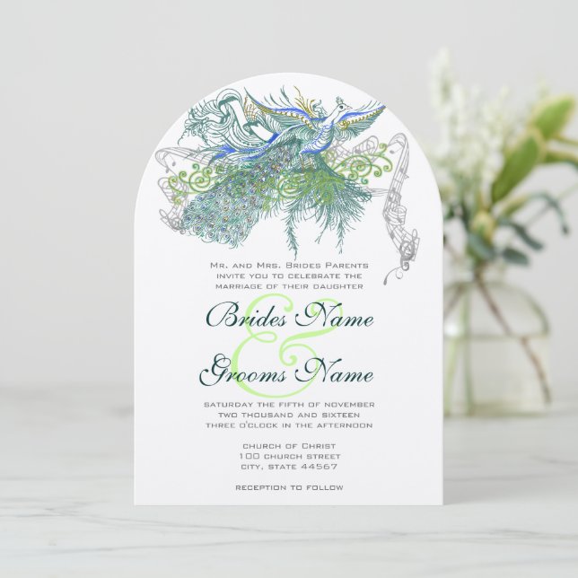 Peacock Vintage Love Birds Invitation (Standing Front)