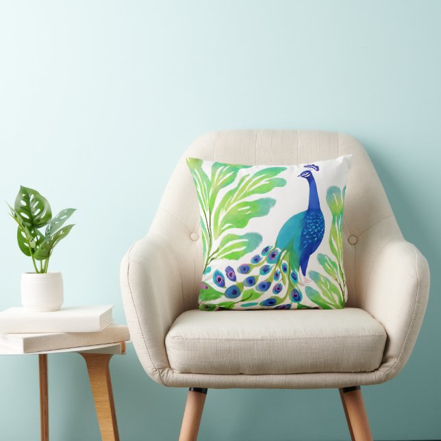 Peacock Watercolor Cushion (Chair)